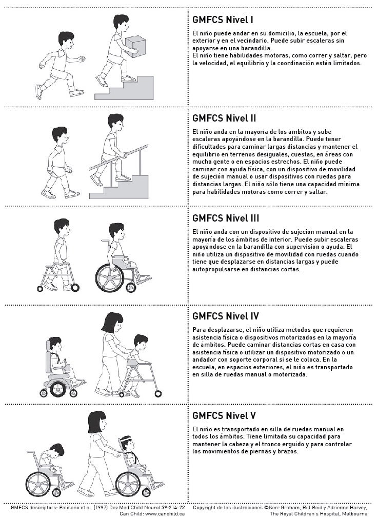 Clasificación GMFCS de los tipos de parálisis cerebral